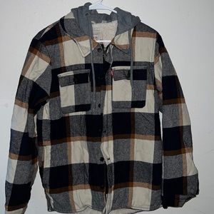 Levi's flannel shirt jacket that includes an attached soft jersey hood